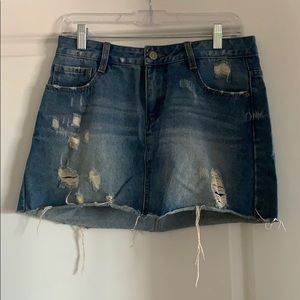Distressed denim skirt